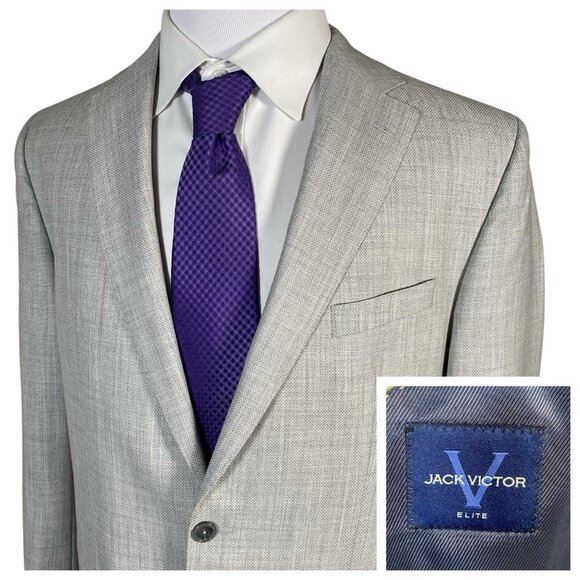Jack Victor Elite Sport Jacket 44L Norway Light Mist Grey 100% Wool Blazer Coat